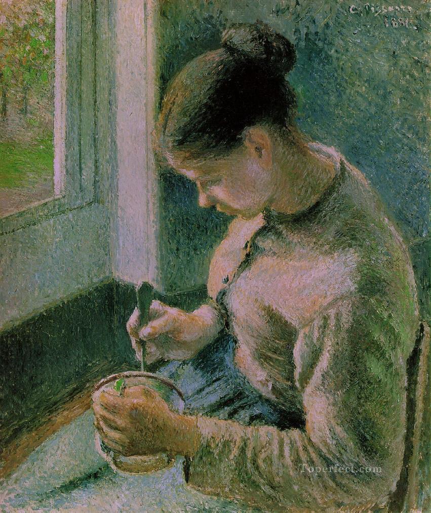 コーヒーを飲む農民の少女 1881年 カミーユ・ピサロ油絵